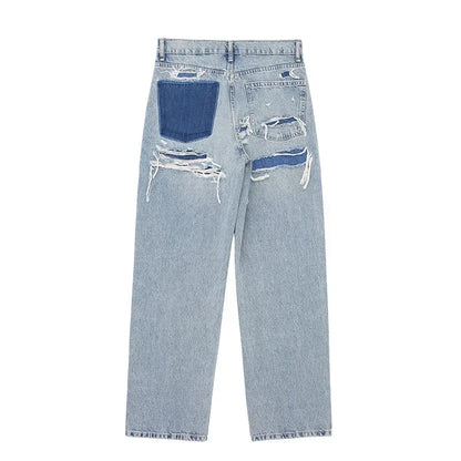 Aoaiiys Baggy Jeans Women High Waist Vintage Denim Pants Fashion Jeans Loose Trousers Patchwork Casual Streetwear Y2k Jeans
